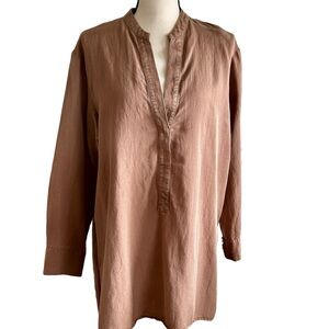 ZARA Tunic Top Brown Long High Low Hem Shirt Blouse Oversized Size Large